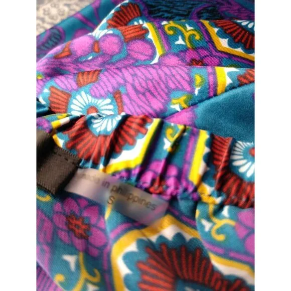 Natori Floral Pajama Pants Womens S Teal Silky Sleep Lounge Wear Cropped Pull On - Picture 8 of 9